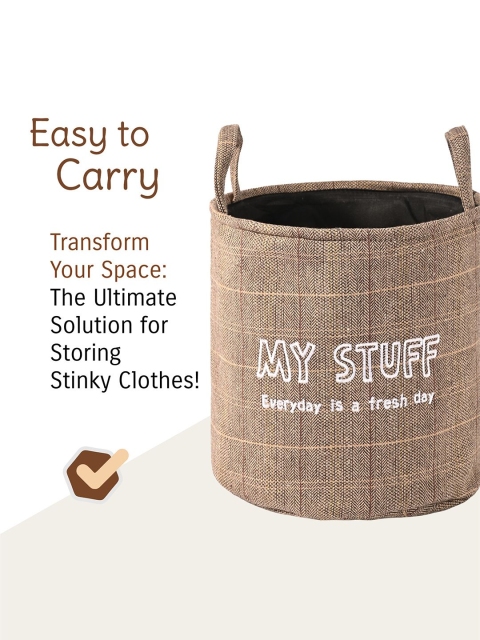 Aura Khaki-Coloured Foldable Washing Clothes Laundry Basket - Image 6