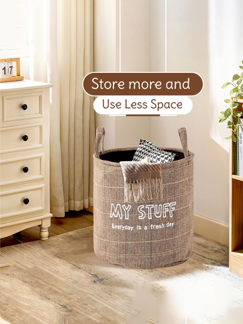 Aura Khaki-Coloured Foldable Washing Clothes Laundry Basket - Image 3
