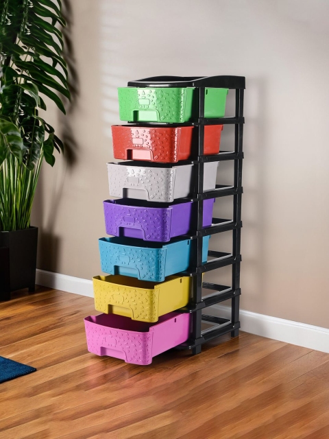 Aura Red 7-Tier Multipurpose Drawer Cabinet for Clothes Toys & Stationary Drawer Organiser