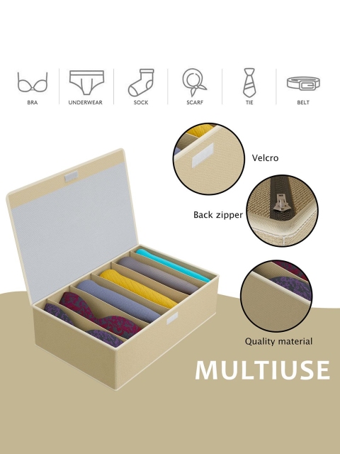 Aura Beige 2 Pcs Foldable Multicompartment Socks Organisers for Wardrobe Cloth Organisers - Image 5