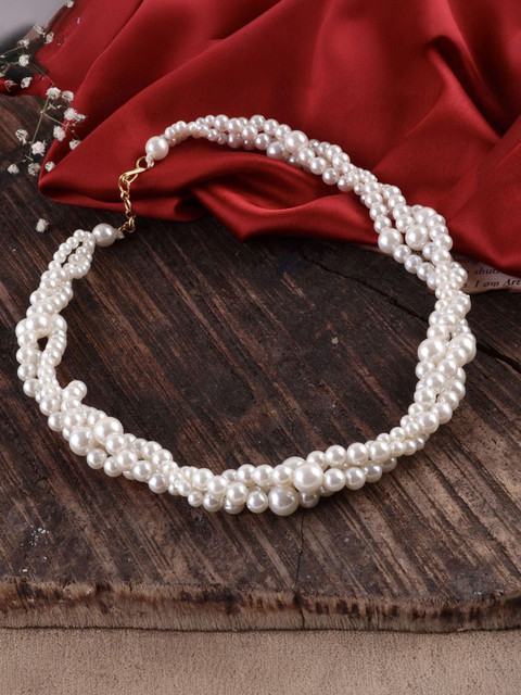 SHONA'S STYLE Brass-Plated Pearl Twisted Choker Necklace