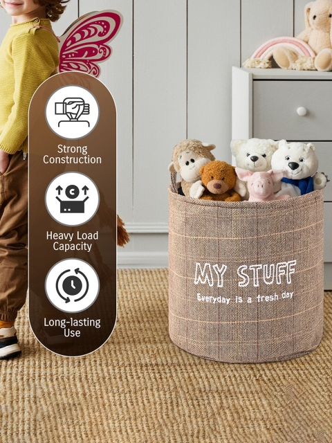 Aura Khaki-Coloured Foldable Washing Clothes Laundry Basket - Image 4