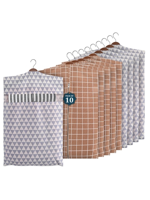 Kuber Industries Brown & Grey 10 Pieces Printed Cotton Hanging Clothes Organisers