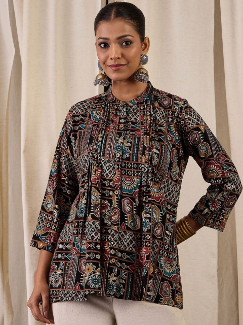 Anouk Printed Mandarin Collar Shirt Style Top