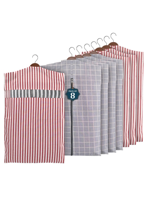 Kuber Industries Grey & Maroon 8 Pieces Printed Cotton Hanging Clothes Organisers