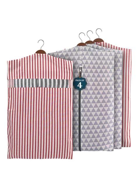 Kuber Industries Grey & Maroon Set Of 4 Printed Cotton Hanging Clothes Packing Organisers