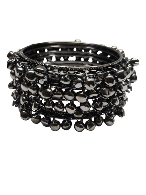 Sangria Set Of 4 Black Silver Ghungroo Bangles - Image 2