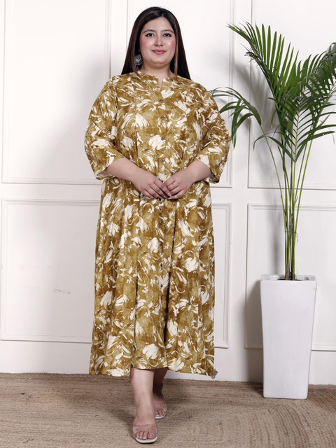 KALINI Printed Mandarin Collar Shirt Plus Size Dress