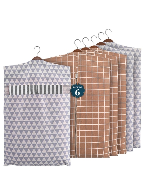 Kuber Industries Brown & Grey 6 Pieces Printed Cotton Hanging Clothes Organisers