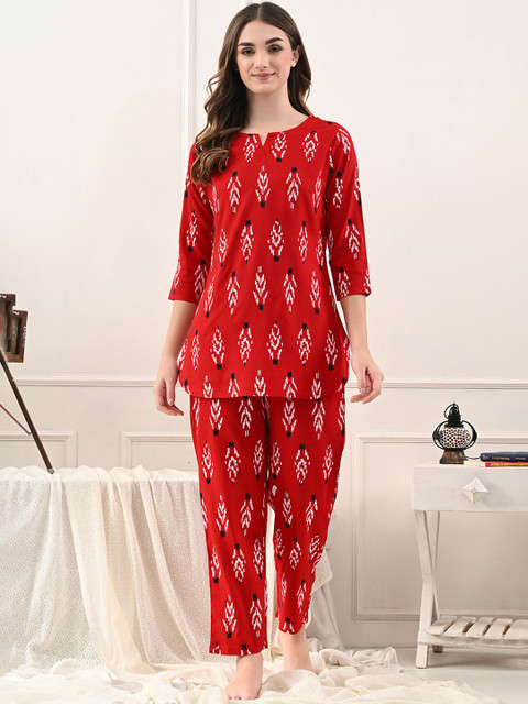 Dreambe Women Ethnic Motifs Printed Top And Pajama Night suit