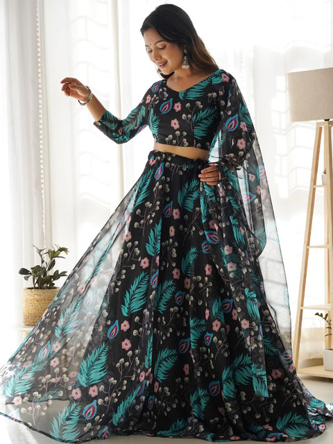 BAESD Floral Printed Semi-Stitched Lehenga & Unstitched Blouse With Dupatta