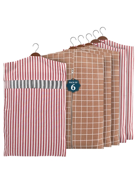 Kuber Industries Brown & Maroon 6 Pieces Printed Cotton Hanging Clothes Organisers