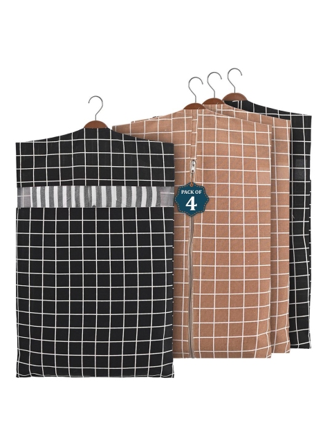 Kuber Industries Brown & Black 4 Pieces Printed Cotton Hanging Clothes Organisers