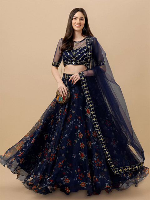 BAESD Floral Embroidered Sequinned Semi-Stitched Lehenga & Unstitched Blouse With Dupatta
