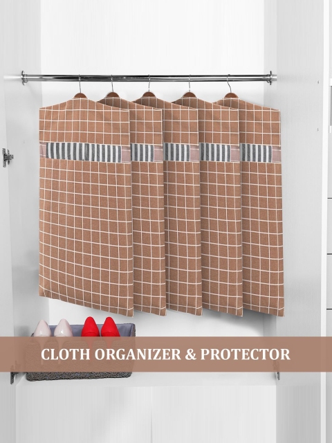 Kuber Industries Brown & Black 4 Pieces Printed Cotton Hanging Clothes Organisers - Image 6