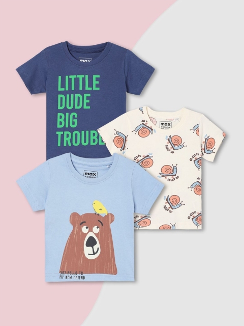 max Boys Pack of 3 Graphic Printed Round Neck Cotton T-shirts