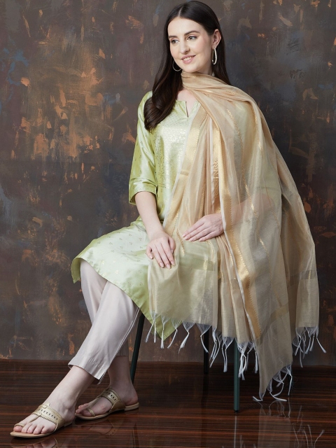 Melange by Lifestyle Striped Embroidered Chanderi Dupatta With Zari