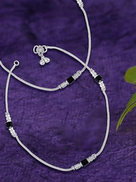 Sangria Set Of 2 Silver-Plated Artificial Beaded Anklets