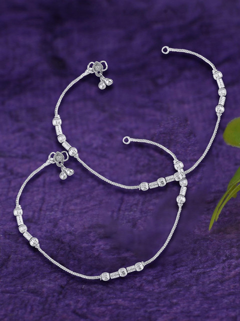 Sangria Set Of 2 Silver-Plated Artificial Beaded Anklets