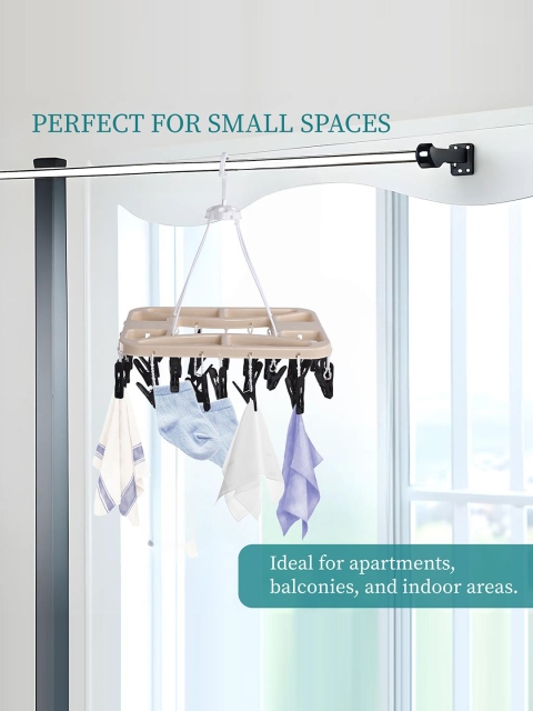 Kuber Industries Grey & Beige 2 Pieces 360 Rotating Cloth Drying Hangers With 28 Clips - Image 4