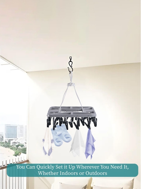 Kuber Industries Grey & Beige 2 Pieces 360 Rotating Cloth Drying Hangers With 28 Clips - Image 3