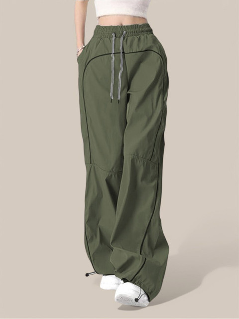 The Roadster Lifestyle Co Women Loose Fit High-Rise Parachute Trousers