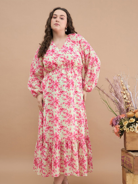Kibo Curve Women Plus Size Floral Printed V-Neck Maxi Fit & Flare Dress