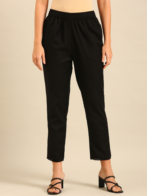 De Moza Women Mid-Rise Cotton Cigarette Trousers