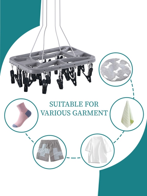 Kuber Industries Grey & Beige 2 Pieces 360 Rotating Cloth Drying Hangers With 28 Clips - Image 6