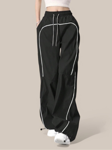 The Roadster Lifestyle Co. Women Loose Fit High-Rise Parachute Trousers