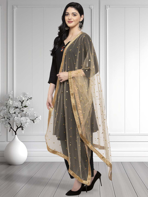 Moda Rapido Floral Embroidered Beads And Stones Dupatta - Image 3