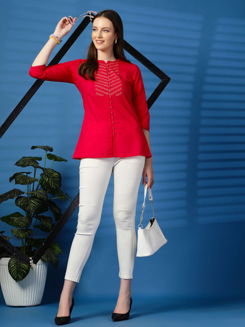 Sangria Women Embroidered Cotton Top