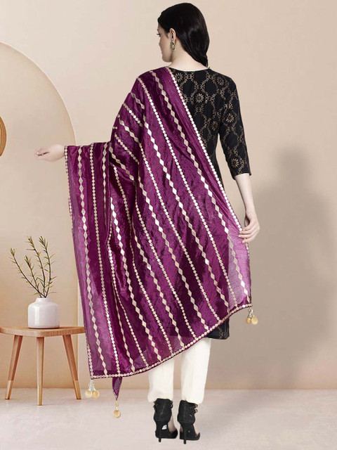 Moda Rapido Striped Embroidered Gotta Patti Dupatta - Image 4