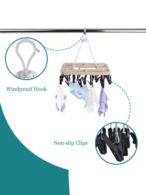 Kuber Industries Grey & Beige 2 Pieces 360 Rotating Cloth Drying Hangers With 28 Clips - Image 5