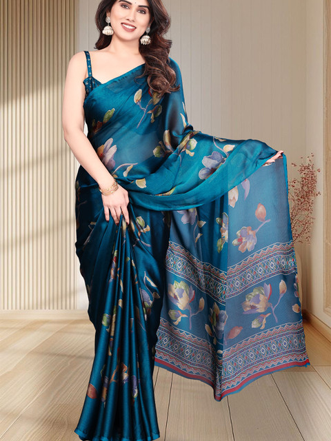 MAGNEITTA Floral Pure Chiffon Saree With Blouse Piece