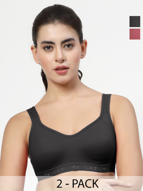 LILY Pack Of 2 Full Coverage Seamless Non Padded Sports Bra
