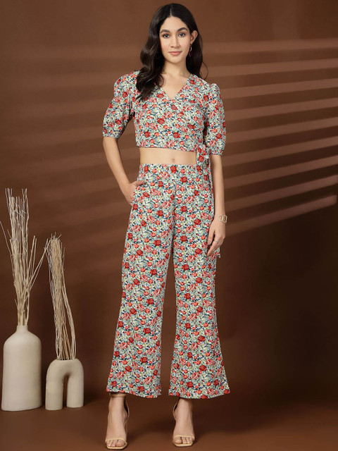 plusS Printed V-Neck Top With Palazzo