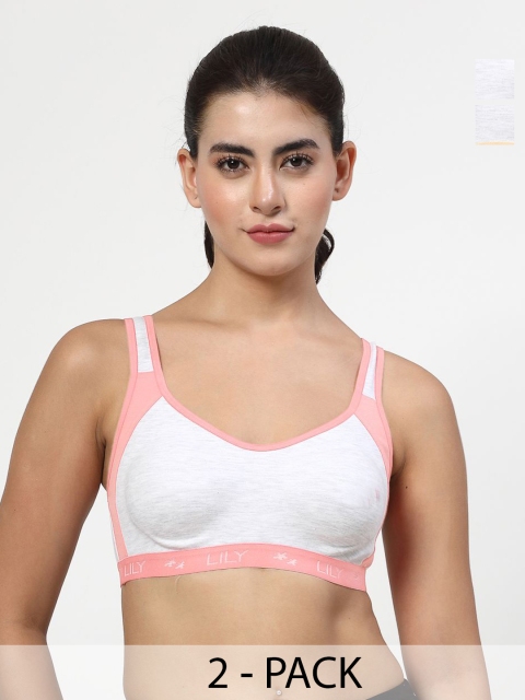 LILY Pack of 2 Full Coverage Non Padded Seamless Sports Bra