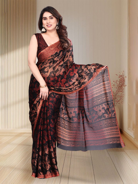 MAGNEITTA Floral Pure Chiffon Saree