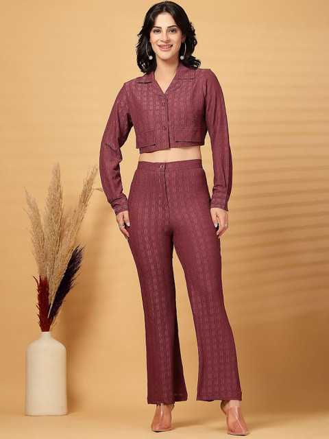 plusS Self Design Lapel Collar Shirt With Trouser