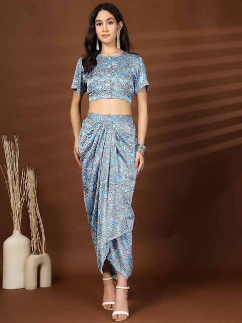 plusS Printed Round Neck Top With Skirt