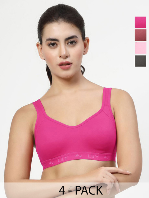 LILY Pack of 4 Full Coverage Non Padded Seamless Sports Bra