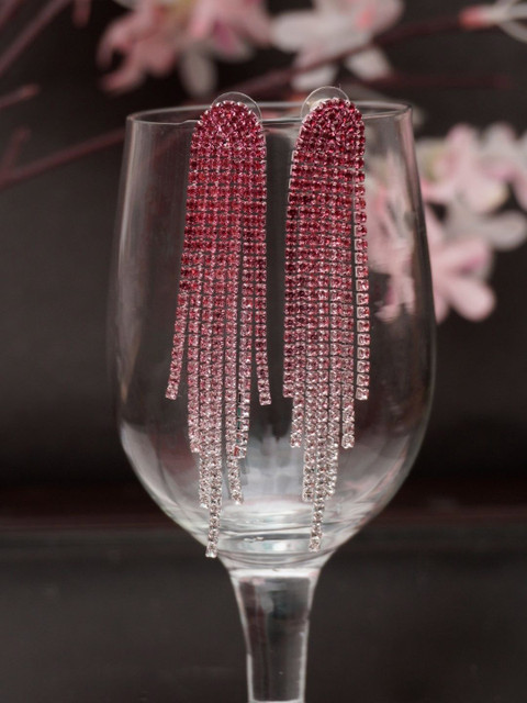 Niscka Silver-Plated Rhinestone Studded Contemporary Drop Earrings