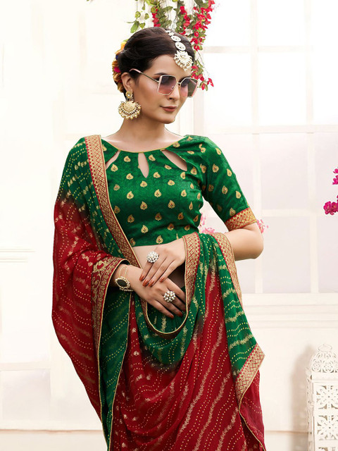 Rekha Maniyar Printed Zari Ready to Wear Bandhani Saree - Image 4