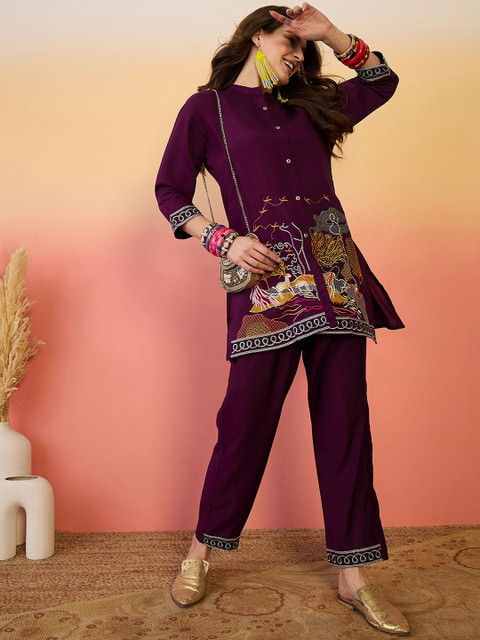 Sangria Embroidered Tunic With Trouser Co-Ords