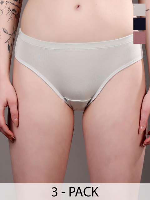 Louis Bayrad Pack Of 3 High-Rise Knitted Hipster Briefs - LBN 1031 Black Cloud Graphite