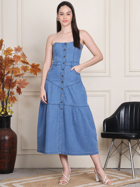 PUELLA Denim Fit & Flare Maxi Dress