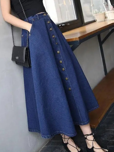 Tripursundari Fashion A-Line Maxi Denim Skirt
