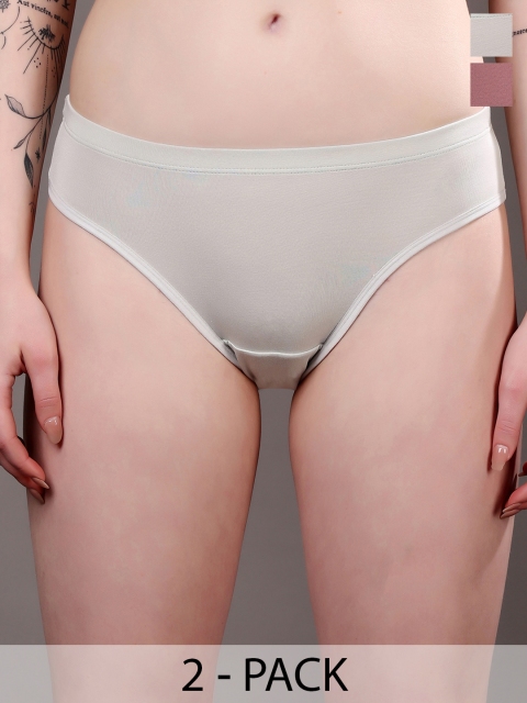 Louis Bayrad Women Pack Of 2 Anti Microbial Plus-Size Hipster Briefs