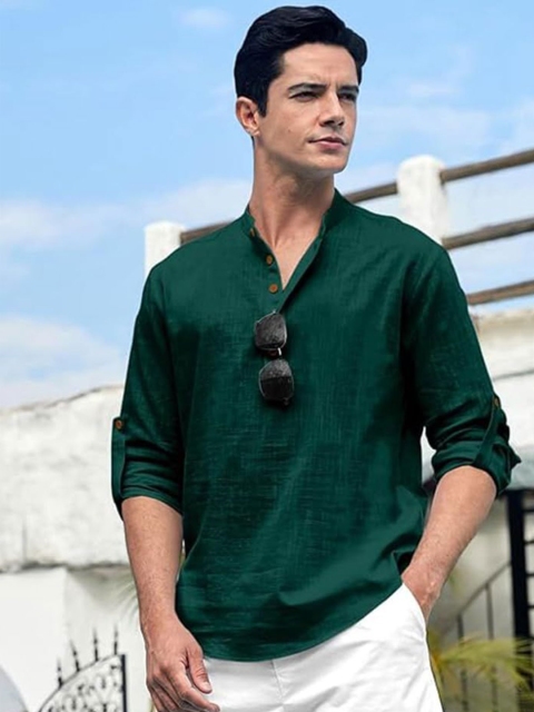 EdinWolf Men India Slim Fit Band Collar Solid Cotton Casual Kurta